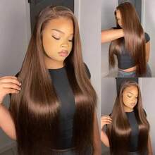 5*5 Wear And Go #4 Brown Honey Blonde 8-34 Inch Human Hair 13x4 HD Lace Front Wig, 200% Density Brazilian Virgin Straight Pre-Plucked Hairline Wig, Suitable For Daily, Party, Christmas Use - Brown - View 8