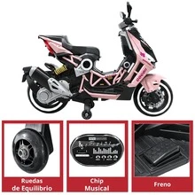 Joykoo Motocicleta Eléctrica Montable para Niños Luces LED Bluetooth Llantas de Equilibrio Batería 12V Diseño Sport - Rosa - Ver 4