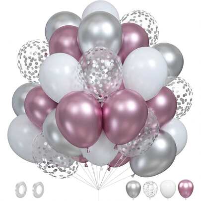 35/50pcs Pink & Silver Birthday Balloons, 10-Inch Metallic Balloons, Bridal Shower, Women's Birthday Party Decorations