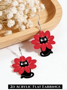 Bông tai mặt dây chuyền in hình hoa và mèo 2D, làm từ chất liệu acrylic, trang sức thanh lịch và thời trang, thiết kế sáng tạo, phù hợp để đeo hàng ngày và dự tiệc, món quà tinh tế, phù hợp mọi mùa. - Mèo Hoa - Xem 9