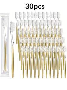 30 chiếc/gói Bàn chải đánh răng cầm tay dùng một lần, lông mềm, chất liệu nylon, đóng gói riêng lẻ, thích hợp sử dụng khi đi du lịch và khách sạn, chăm sóc răng miệng cho người lớn - Nhiều màu - Xem 9