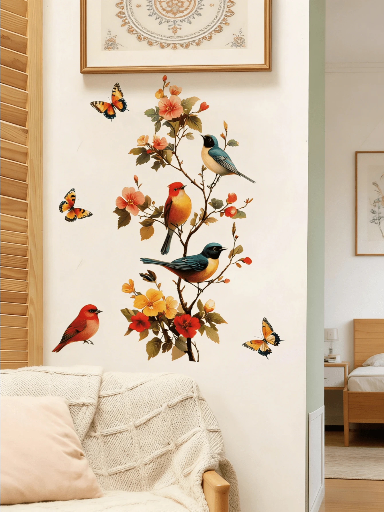 1 Set 2D Sakura Swallow Wall Stickers, Versatile Stickers For Spring, Sakura Branches, Graceful Swallows, High Cost-Performance Wall Decals, Spring 2026, Sakura Tree Wall Stickers (Including Birds & Butterflies), 1 Set Large Floral Vine Wall Stickers, Suitable For Bedroom Headboard, Living Room Backdrop, Study, Shop Windows And Other Scenarios - Cherry Blossom Stickers - View 1
