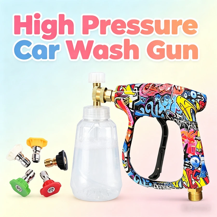 Pistolet à mousse de lavage de voiture haute pression avec connecteur rapide 1/4", 5 buses et support de buse clip-on, multifonctionnel pour le lavage de voiture et le nettoyage de jardin