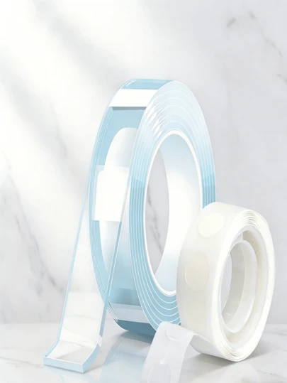 2-Pack Multi-Purpose Tape Set, 1 Roll Transparent Nano Double-Sided Tape + 1 Roll Removable Round Double-Sided Adhesive Dots, Strong Sticky Tape Suitable For Home, Wall, Crafts, Party Decor