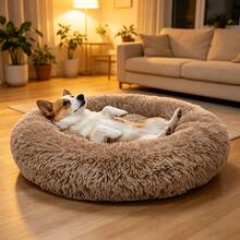1 chiếc đệm tròn mềm mại và ấm áp Lanxing dành cho thú cưng, thảm tròn lông dài mềm mại giữ ấm mùa đông, bảo vệ cổ thú cưng, phù hợp cho mèo và chó nhỏ/vừa/lớn. - Cà phê nâu - Xem 5