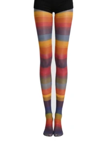 1双女士多巴胺个性化彩虹渐变丝袜，跨境日式薄款个性化条纹连裤袜派对丝袜，性感风格丝袜，街头时尚夜店风打底裤，春夏薄款紧身裤，夏季超薄透气丝袜 - 黑色 - 查看 6