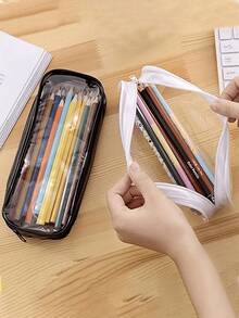 1pc Waterproof PVC Makeup Pencil Pouch Set, Transparent Large Capacity Pencil Case, Suitable For Students Back To School, Multi-Functional Stationery Storage Bag For School And Office, Brushes And Daily Learning Supplies, Back To School Season - Multicolor - View 7