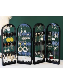 1 Earring Display Stand, Acrylic Foldable Jewelry Necklace Box Organizer - Black - View 6