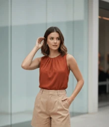 Elegant Women's Blouse - 陶土帆船賽 - 查看 2