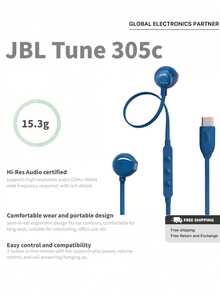 JBL TUNE 305C 有线耳机，Type-C 接口，半入耳式耳机，电脑耳机，女神节礼物，适用于 USB-C 即插即用 - 查看 5