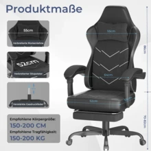 Devoko Gunji Gaming Chair - Ergonomic Gaming Chair With Footrest And Lumbar Support, Height-Adjustable Padded Gaming Chair, 150 Kg Load Capacity, PC Chair, Swivel Chair, Black - Black - View 2
