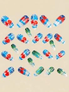 24pcs Transparent Goldfish Water Ripple Pattern Press-On Nails, Y2K Style Cute Almond Shape Nail Art Supplies - MultiWarna - View 3
