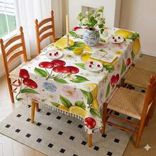 1 Stück Tischdecke mit Fruchtmuster und Quasten - 100% Polyester, rechteckig, gewebt, geeignet für Küche, Esszimmer Zuhause, Partys, Picknicks, Dates, Hochzeiten, Themenfeiern, Innen- und Außenbereich - Verschiedenfarbig - Übersicht 3
