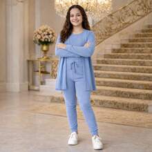 Girls' Winter Outfit Set: Charming And Comfortable (Ages 4 To 14) - Dusty Blue - View 5