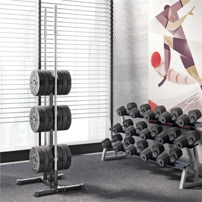 Butterslay Weight Plate Rack, 882lb Capacity Vertical Weight Tree With 2 Barbell Holders & 6 Storage Pegs, Steel Plate Stand, Rust-Resistant Gym Organizer For Home Gym, Black
