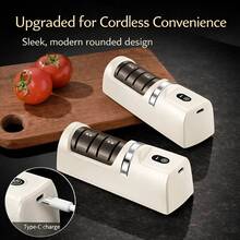 1pc Portable Lightweight Easy-To-Use Durable ABS & Diamond Electric Knife Sharpener, Practical Home Style Beige Brown 3-Stage Cordless Knife Sharpening Kit With USB Charging, S-Afe Operation, Multi-Function For Knives Scissors, Perfect For Home Kitchen, Camping, RV, Outdoor Cooking, Holiday Gift & All-Year Daily Knife Care Use - White - View 8