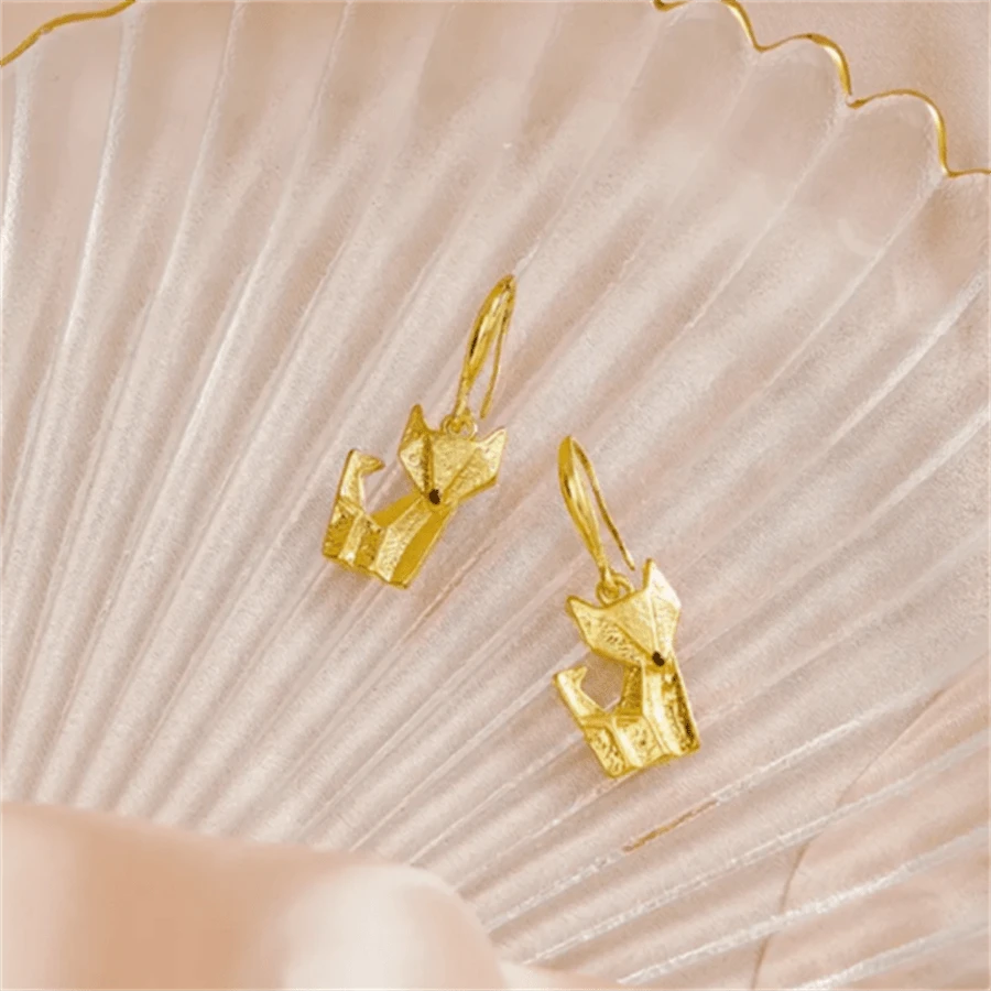 1 par de pendientes con colgante de zorro retro y lindo, joyería de moda estilo bohemio adecuada para uso diario y fiestas - Amarillo Oro - Ver 1