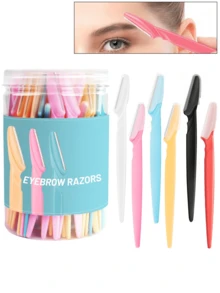 60/30/24/12/6pcs Multi-Color Eyebrow Trimmer And Razor Set, Exfoliating And Hair Removal Tool, Body And Facial Hair Grooming Tool, Long Handle Blade With Protective Cover, Makeup, Affordable, Travel, Bedroom, Cosmetic Accessories, Cheap - Multicolor - View 2