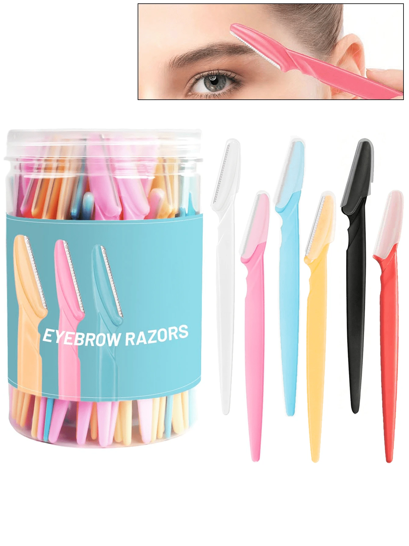 60/30/24/12/6pcs Multi-Color Eyebrow Trimmer And Razor Set, Exfoliating And Hair Removal Tool, Body And Facial Hair Grooming Tool, Long Handle Blade With Protective Cover, Makeup, Affordable, Travel, Bedroom, Cosmetic Accessories, Cheap