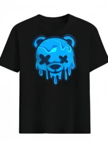1pcs Men's Melting Bear Print Athletic Set - Matching T-Shirt & Waistband Shorts | All-Over Body Suit For Gym, Casual & Night Out | Machine Washable Sportswear (Spring/Summer) - Blue Neon Glow Design, Comfortable Round Neck & Drawstring Waist, Breathable Fabric For Year-Round Wear, Stylish Matching Outfit For Men With Glowing Bear Print, Ideal For Sports & More - Graphic Tees, Cotton T-Shirts, Casual Tees, Oversized T-Shirts, Cool T-Shirts, Everyday Tees, Basic T-Shirts, Comfy Shirts, Summer Outfits, Mens Clothes, Graphic Tees Men - Black Set - 查看 2