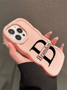 1 chiếc ốp lưng điện thoại tự thiết kế chữ cái, chống rơi, bề mặt mờ, họa tiết lượn sóng Macaron, phù hợp với các dòng điện thoại 17ProMax/17Air/16/15/14/13/12/11 - Hồng - Xem 7