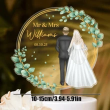 1 pieza de siluetas de novia y novio de acrílico para decorar pastel de boda, personalizado, celebración de aniversario, pareja de mascotas Sr. y Sra., novia y novio rústicos personalizados, 1 pieza de decoración de pastel de cumpleaños con diseño floral y de corazón, con acentos dorados, adecuado para decoración de fiestas, decoración de taza de flores de acrílico personalizada, suministros para fiesta de cumpleaños, decoración de habitación, regalo, cumpleaños, graduación, decoración de cumpleaños, decoración de fiestas, despedida de soltero - Etiqueta para pastel con imagen de pareja nueva C-Nueva - Ver 18