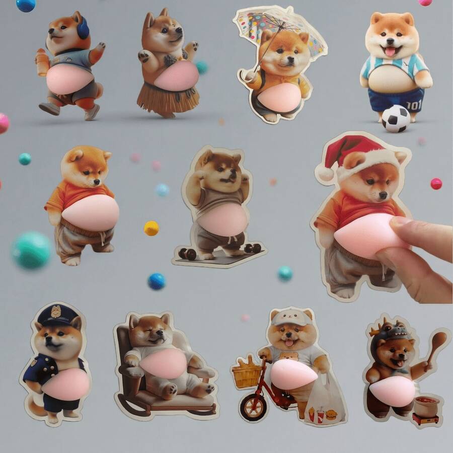Cute 3D Stickers: Adorable Puppy Stickers, Corgi Stickers For Phone Case Decoration, Includes 1 Soft TPR Belly Squeeze Toy - Apricot - View 1