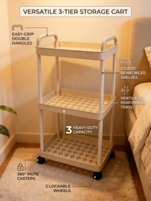 3-Tier Multifunctional Rolling Cart - Mobile Storage Organizer For Kitchen, Bedroom And Office (Black/White) - Multicolor - View 11