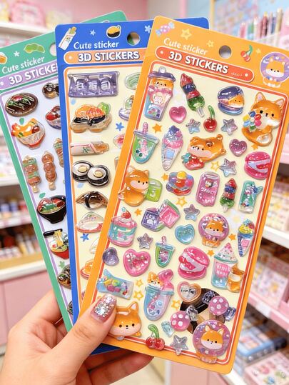日式居酒屋主题3D贴纸：可爱卡通寿司、三文鱼和饭团水滴贴纸，适合成人和儿童——完美适用于DIY创意拼贴装饰、日记、相册和文具装饰。防水文具装饰贴纸。