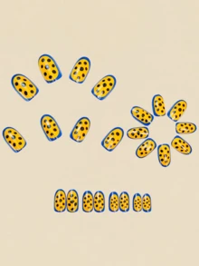 24pcs Blue Dotted Geometric Pattern Wearable Nail Stickers, Y2K Style Cute Almond Shaped Nail Art Supplies - Multicolor - View 4