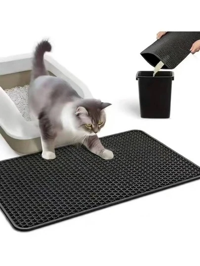 Black Double-Layer Honeycomb Design Cat Litter Mat, Non-Slip Washable Cat Mat, Suitable For Pet Toilets And Cat Litter Boxes, Cat Scratch Furniture Protector, Cat Scratching Post Pad Cover Replacement For Cat Tree Steps And Sofa Corners, Anti-Cat Scratch Artifact! Sofa Protection Sticker, Protects Furniture Aesthetics, Easily Resists Cat's Small Paws And Bids Farewell To Sofa "Scars"