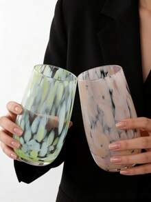 1pc Dotted Enamel Glass Cup, Vintage Tie Dye Dotted Specialty Drink Cup, Suitable For Afternoon Tea, Desserts, Juices, Cocktails, Tableware For Home, Restaurant, Cafe, Dessert Shop, Gift, Party - Multicolor - View 3