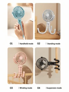 1pc Unisex Portable USB Rechargeable Octopus Mini Handheld Fan With 500mAh Battery, Hands-Free Clip For Stroller, 3 Wind Speeds, LED Light, 720° Rotation, Foldable Design, Suitable For Stroller, Camping, Travel, Office, Indoor & Outdoor Activities,Festival,Accessories - Multicolor - View 8