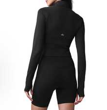 Alo Yoga Airbrush Corset Full Zip Jacket | Sculpting Airbrush Fabric | Cinched Corset-Style Waistband | Mock Neck Silhouette | Moisture-Wicking & Anti-Odor | The Ultimate Performance-To-Street Layer - 黑色 - 查看 2