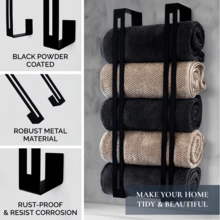 Towel Bar Roll, Bathroom Towel Rack, Wall-Mounted Metal Bathroom Shelf, Compact Bathroom Towel Rack, Wall-Mounted Towel Rack, Wall-Mounted Vertical Towel Roll Storage Rack - Multicolor - View 4