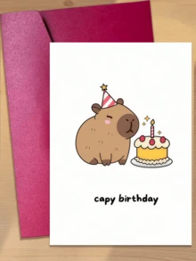 Cute Capybara Birthday Card With Envelope - Funny Cartoon Animal Design, Suitable For Anyone, Celebration Card, Great For Best Friends And Loved Ones - A - View 1