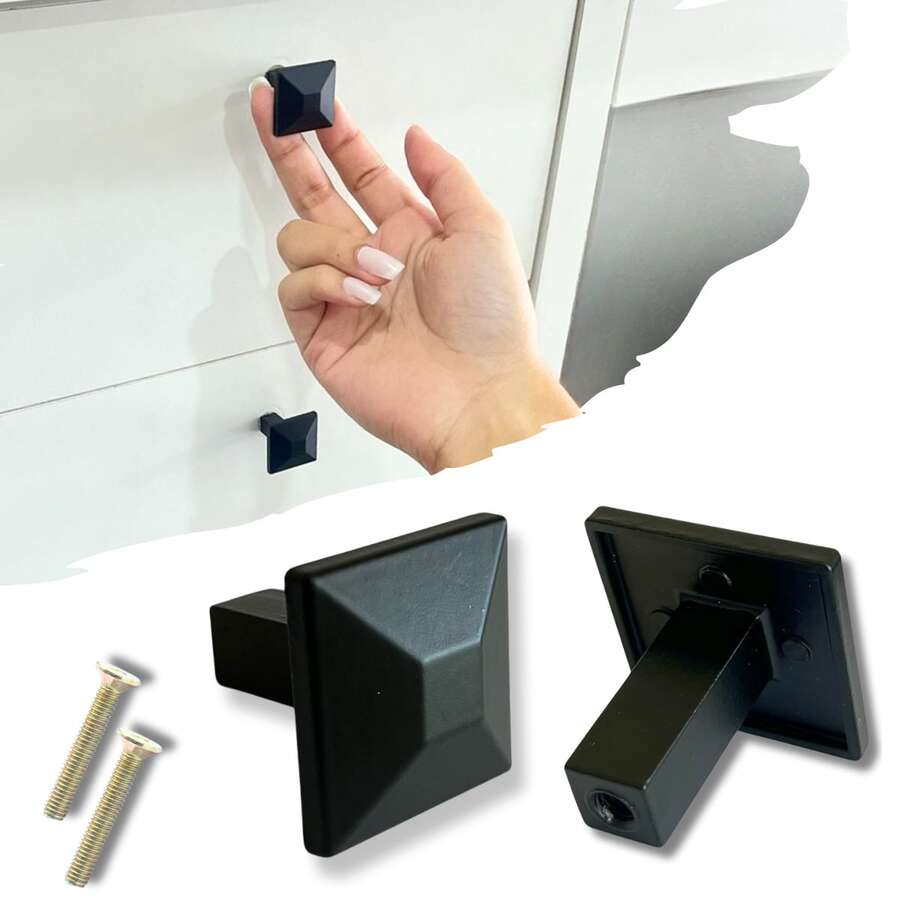 Kit Of 2 Small Pyramid Handles 25mm For Drawers And Cabinets, Made Of Zamac Metal, High Quality - Black - View 1