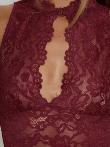 Women's Y2k Floral Lace Sheer Tank Tops Solid Color Sleeveless Mock Neck Cut Out Fitted Camisole Summer Vintage  Cami Tops Aesthetic Clothes Going Out Streetwear - 酒紅色 - 查看 9