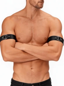 Băng tay nam phong cách Punk bằng da PU màu đen có thể điều chỉnh kích thước, kèm vòng chữ O, phù hợp với hầu hết các dáng người, thích hợp cho tiệc tùng và sử dụng hàng ngày. - màu đen - Xem 2