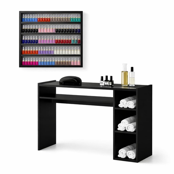 Mesa Nail Designer MDF + Organizador Esmaltes P/ 200 Esmaltes Kit Profissional