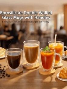 2/4 Packs Double Layer Glass Coffee Mug Heat Resistant Tea Cup - Clear - View 9