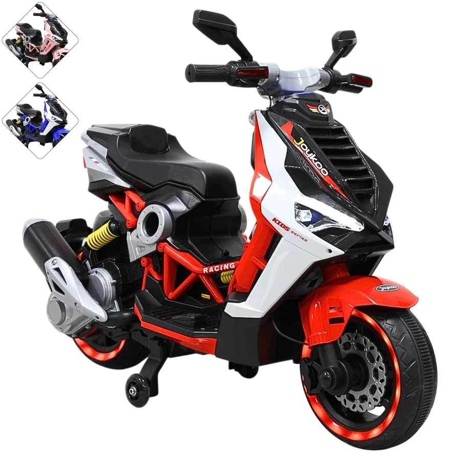 Joykoo Motocicleta Eléctrica Montable para Niños Luces LED Bluetooth Llantas de Equilibrio Batería 12V Diseño Sport - Rojo - Ver 1