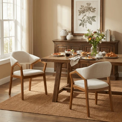 Indoor Dining Chair Set Of 2 Beige Chenille Upholstered Armchair With Sturdy Frame 300lbs Capacity Ergonomic Curved Backrest