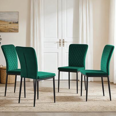  ZOONFA Velvet Green Dining Chairs, High Back Upholstered Padded Seat Kitchen Living Room Chairs With Metal Legs