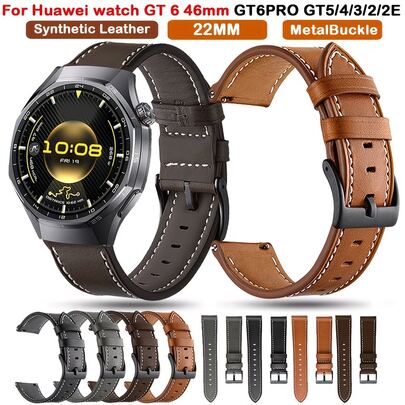 Pulseira de couro sintético de substituição para smartwatch de 22 mm, compatível com Watch GT 2 3 4 5 e Watch3 GT4 GT2 Pro GT2e Buds SE Magic2. Pulseira de 46 mm, adequada para Forerunner 745/255/265/965/570, Venu 2/3 de 47 mm, Vivoactive 4, GTR 2/3/4/2e/GTR3 Pro Stratos Pace, Venu 2/3 de 47 mm, TicWatch Pro 2021 Pro S2 E2, Zeblaze Stratos 3 Pro/Vibe 7 Lite e Umidigi Uwatch 3S. Acessórios para smartwatch.