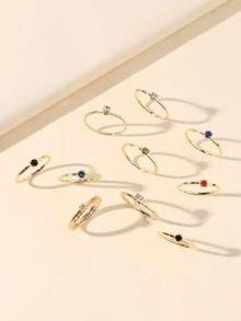 10 Pieces/Set Of Bohemian Style Inlaid Rhinestone Ring Set, Elegant And Fashionable Accessory, Suitable For Daily Weddings, Vacations, Gatherings, And Gift Giving. - Multicolor - View 6