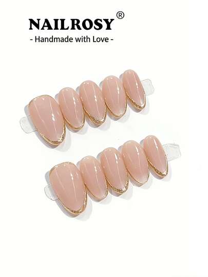 nailrosy 10pcs Gold & White Cat Eye French Manicure Nail Stickers | Short Coffin Reusable Fake Nails | Elegant Minimalist Handmade Acrylic Nail Kit | Wedding Nails | Cute Nails | Gift For Her, Essential Nails, Daily Nails, Rhinestone Nails