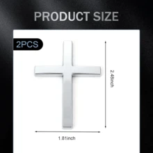 2pcs Sliver Metal Cross Badge Decal 2.5"X1.8" Alloy 3D Cross Auto Decal Self-Adhesive Optical Decal Badge For Trunk Rear Fender Side Fender - A - View 3