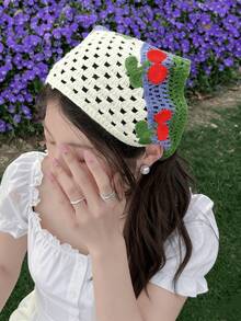 1 chiếc khăn bandana tam giác màu be dệt rỗng in hình quả anh đào, phụ kiện tóc mùa hè, băng đô đi biển, băng đô du lịch. - nhiều màu - Xem 2