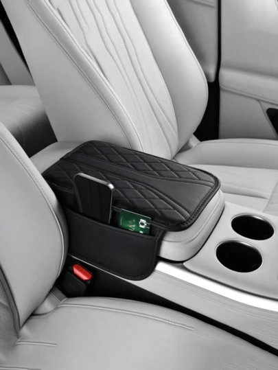 1pc Car Armrest Box Pad With Dual Side Storage Pockets/Non-Pocket Version, PU Leather Car Armrest Cushion, Car Interior Decor Accessory (Random Delivery Of New And Old Styles)